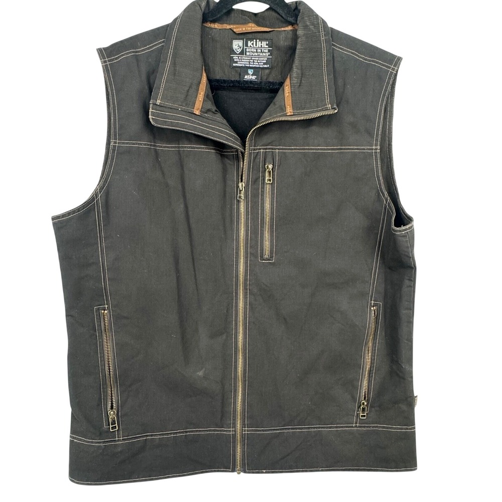 Kuhl Burr Vest Mens XL Brown Canvas Fleece Lined Full Zip Outdoor Utility Jacket